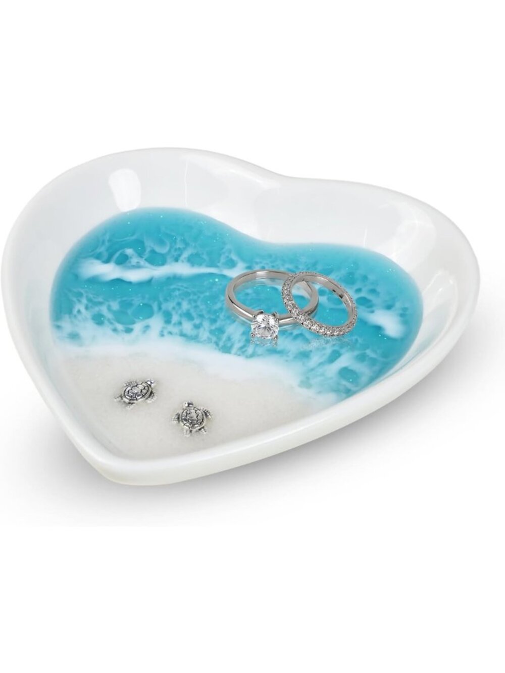 Handmade Beach Jewelry Dish - Heart-Shaped Sea Turtle Ring Holder for Coastal